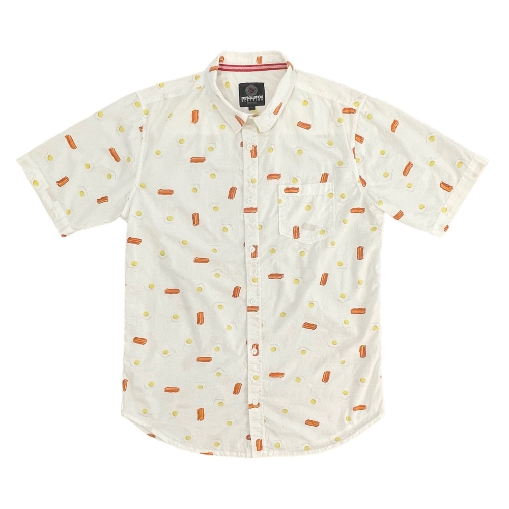 Bacon and Eggs Short Sleeve Button Down Shirt in 100% Cotton